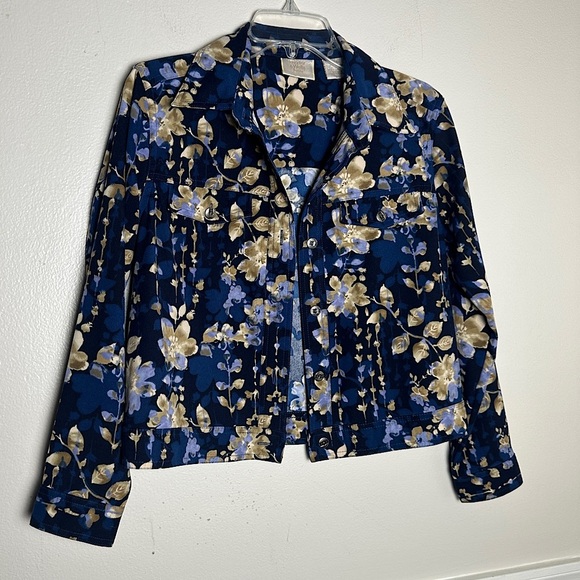 Baxter & Wells Jacket Blue Floral Boho Print Front Button Collared Lightweight - Picture 17 of 17